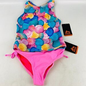 Youth‎ Girls Medium 8 RBX Tankini Multicolor Seashells Pink 2 Piece Swimsuit